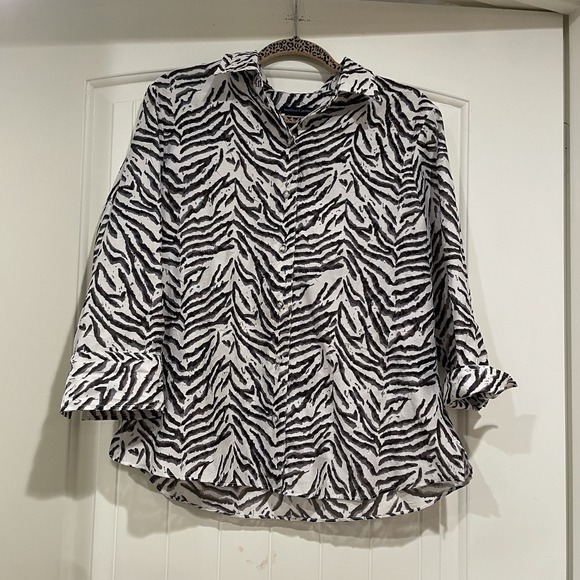 Westbound Tops - Westbound Petites‎ Button Up Blouse Zebra Print Women's Size 14P Semi-Sheer Y2K
